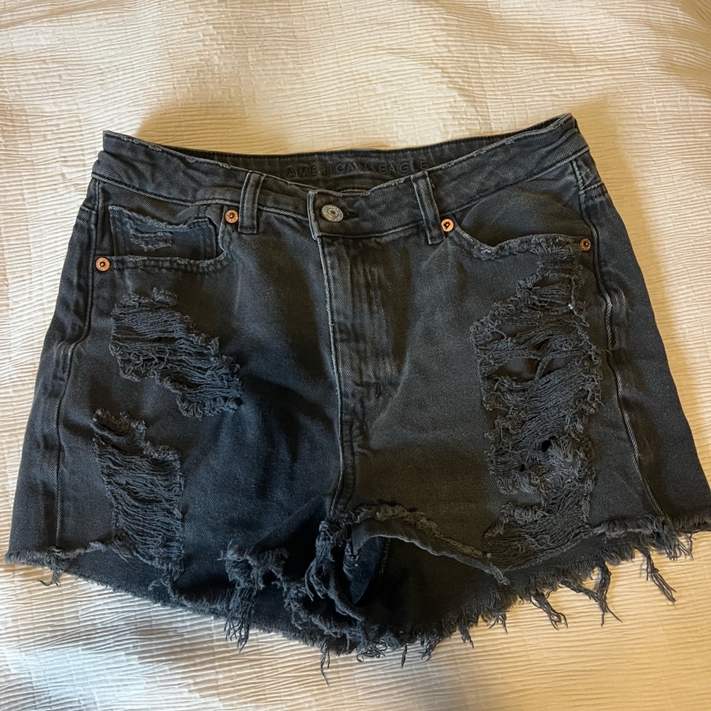 American Eagle Black Distressed Jean Shorts